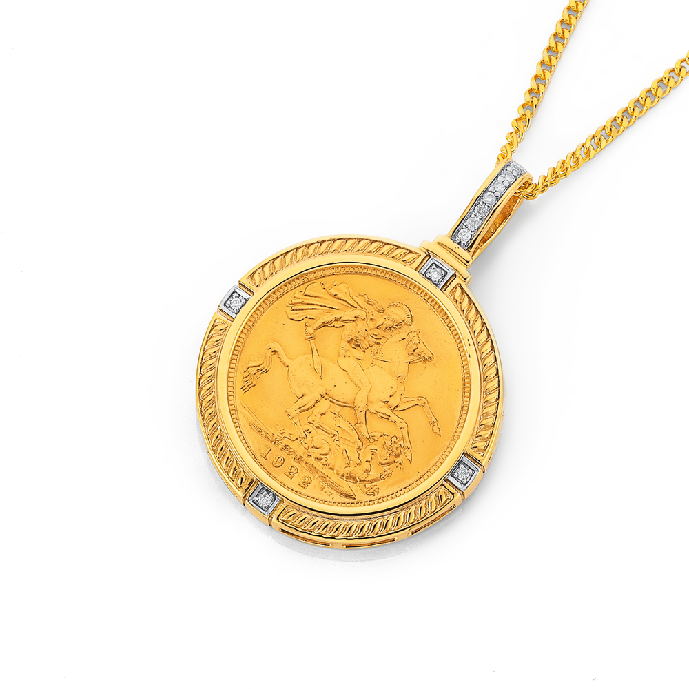 22ct Full Sovereign In 9ct Diamond Pendant Pascoes