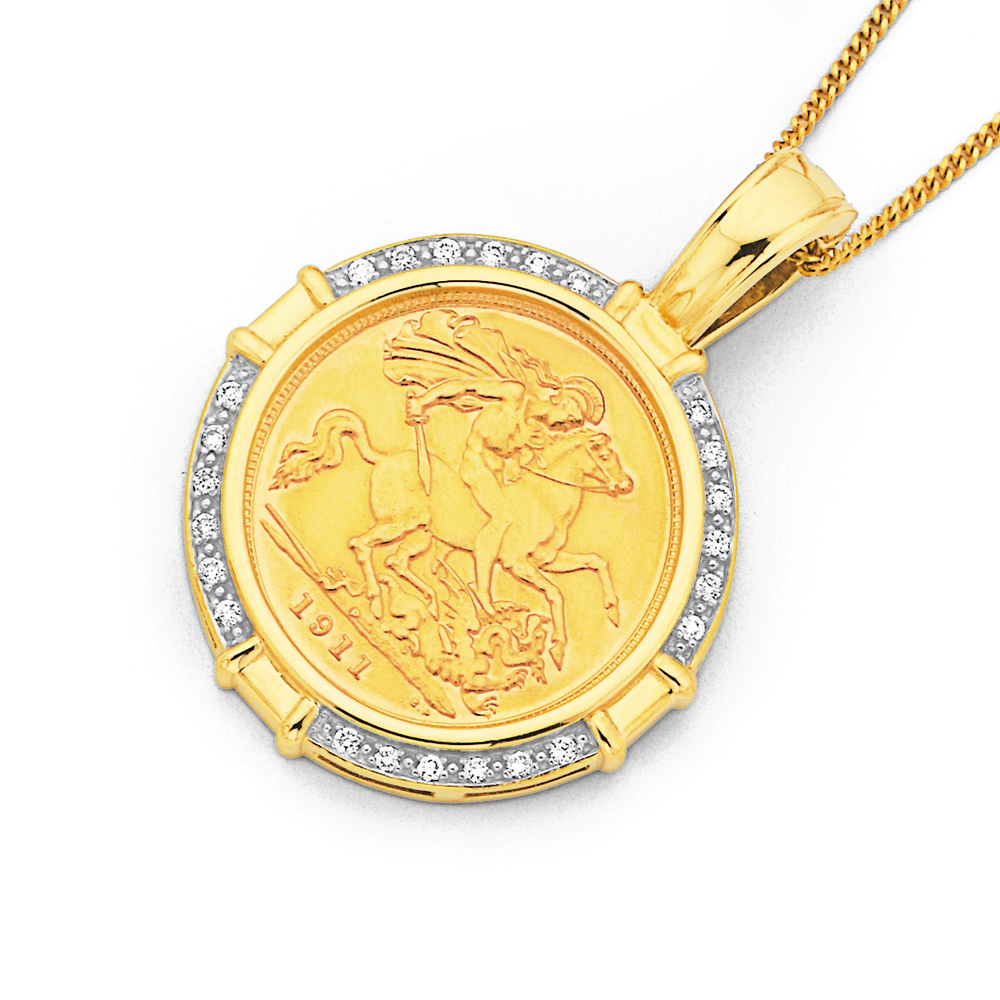 9ct Gold Full Sovereign Mount Pendant On A 16 Inch Belcher Necklace :  Amazon.co.uk: Fashion