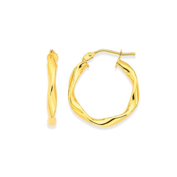 9ct, 15mm Ribbon Twist Hoop Earrings