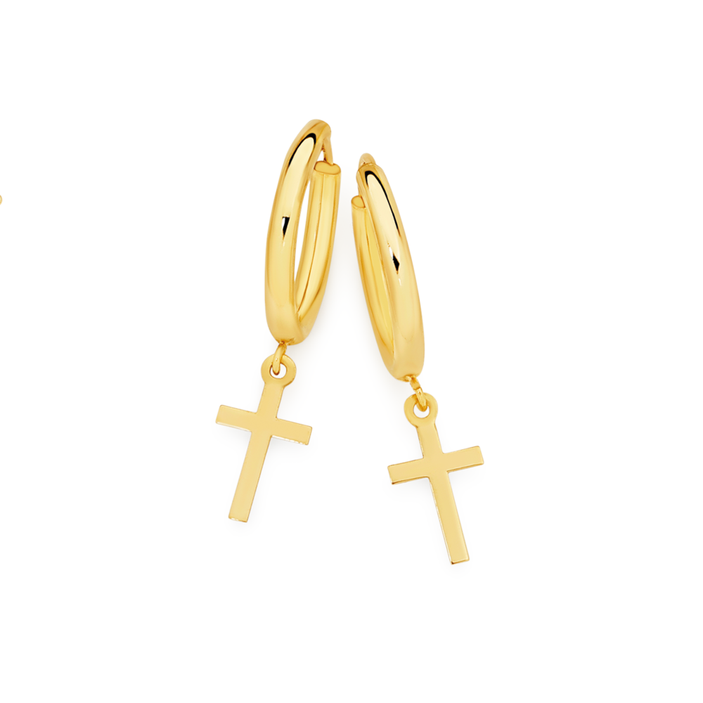 Gold hoops with cross hot sale