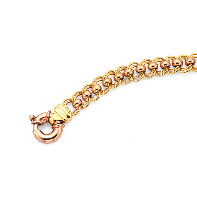 9ct, 19.5cm Two Tone Solid Gold Rollo Bracelet With Bolt Ring | Pascoes