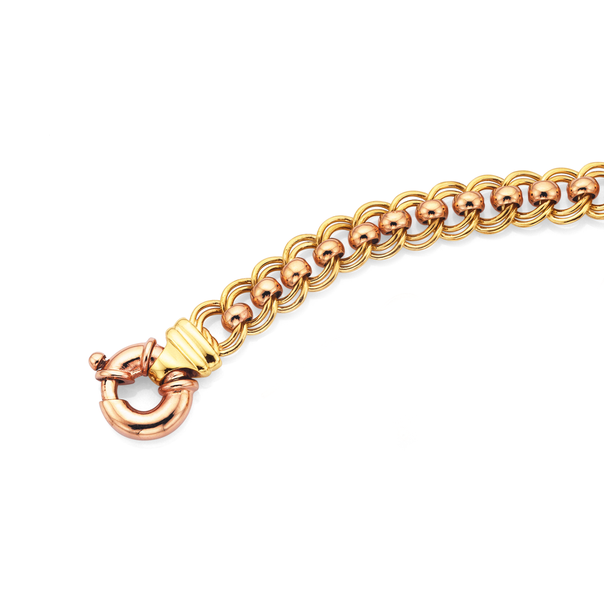 9ct 19.5cm Two Tone Solid Gold Rollo Bracelet with Bolt Ring