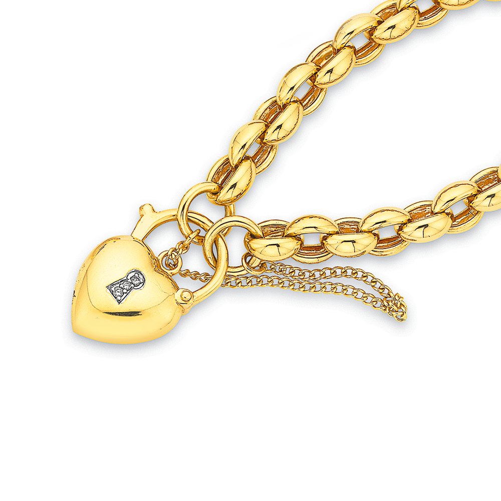 9ct Gold 21cm Solid Belcher Diamond Padlock Bracelet | Prouds
