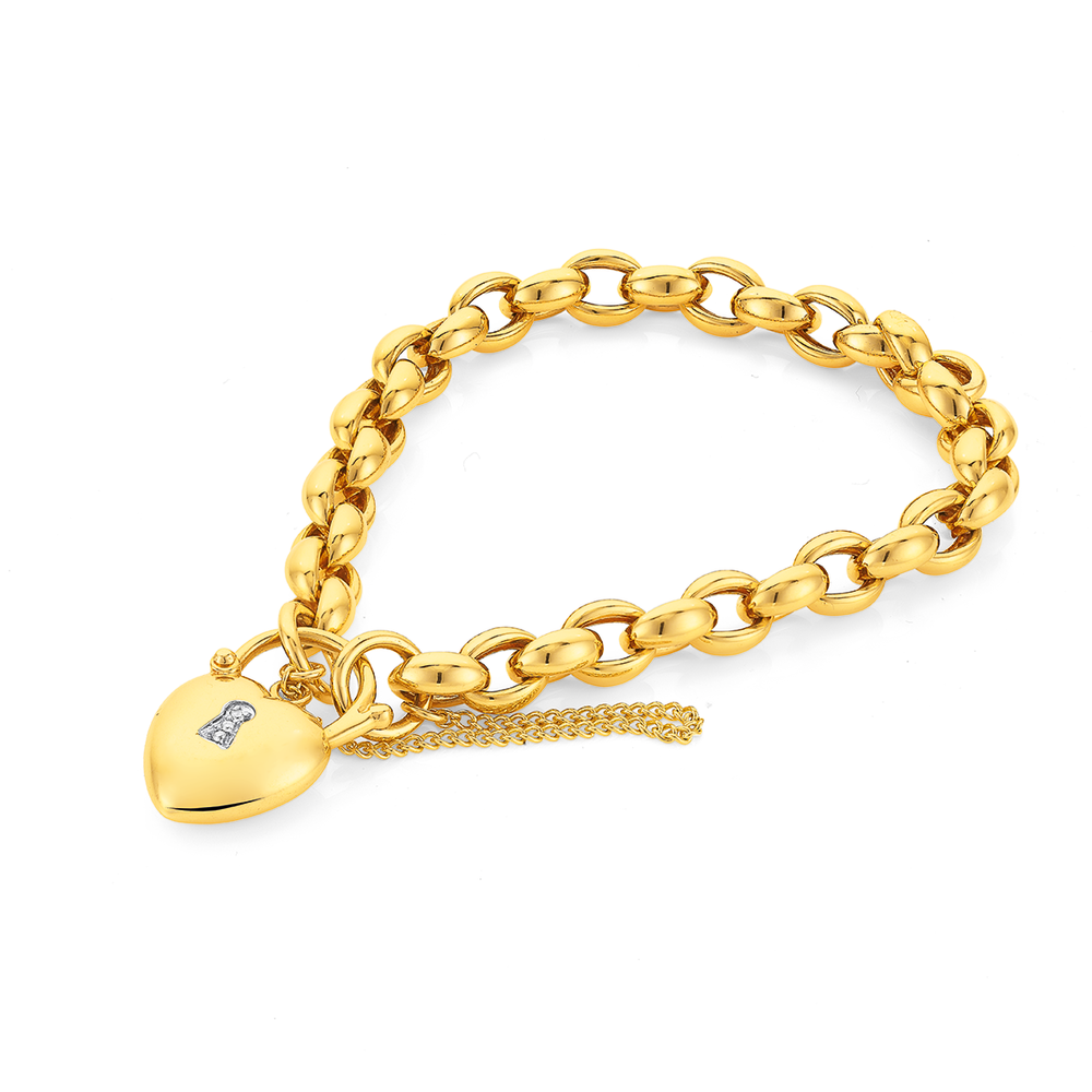 9ct Gold 21cm Solid Belcher Diamond Padlock Bracelet | Prouds