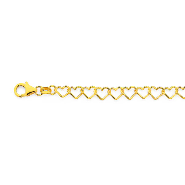 9ct 19cm Heart Link Chain Bracelet