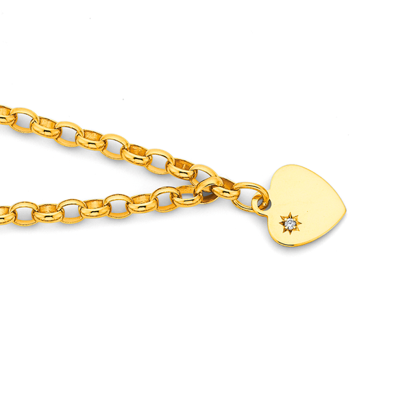 9ct 19cm Oval Belcher Bracelet with Diamond Heart Charm