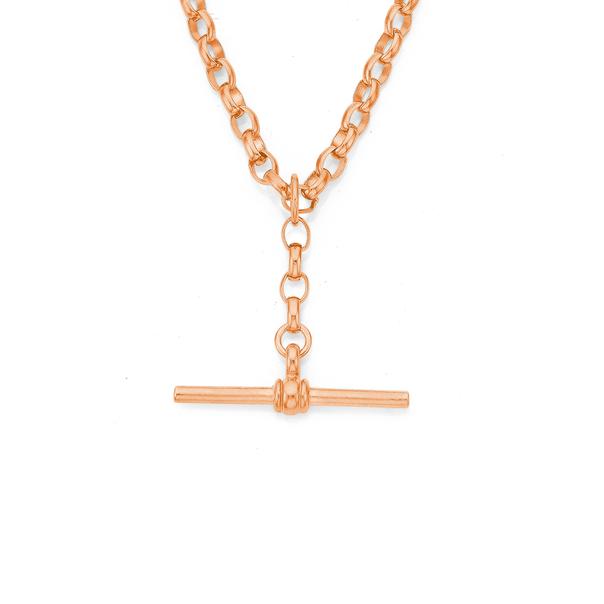 9ct 45cm Rose Gold Oval Belcher T-Bar Fob Chain