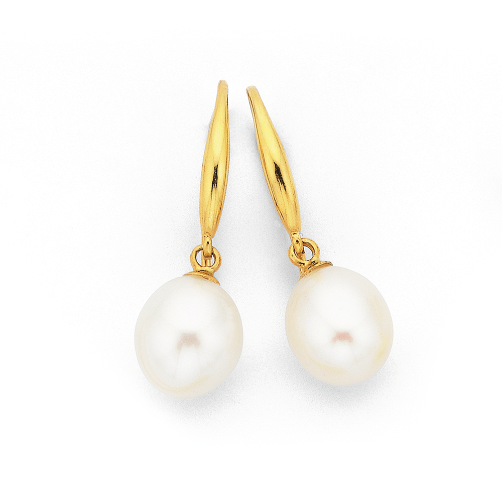 9ct 8mm Freshwater Pearl Teardrop Earrings in White Pascoes