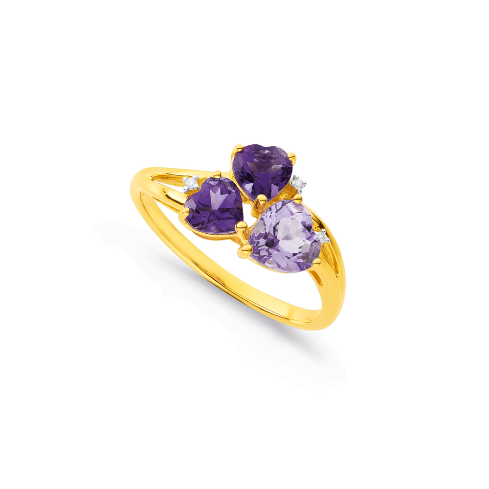 9ct, Amethyst Diamond Heart Ring in Purple Pascoes