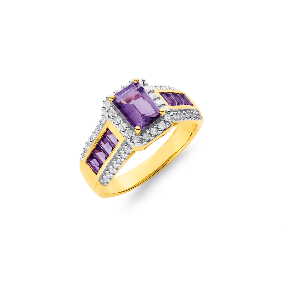 9ct, Amethyst Diamond Ring Total Diamond in Purple