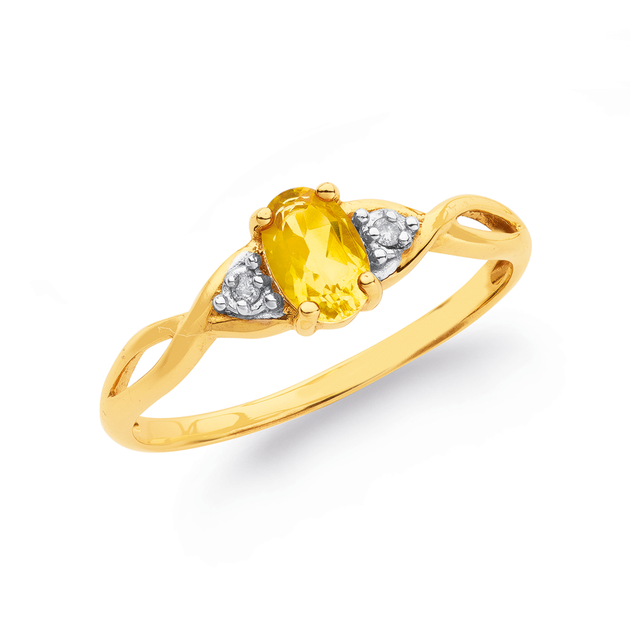 9ct, Citrine & Diamond Ring in Yellow | Pascoes