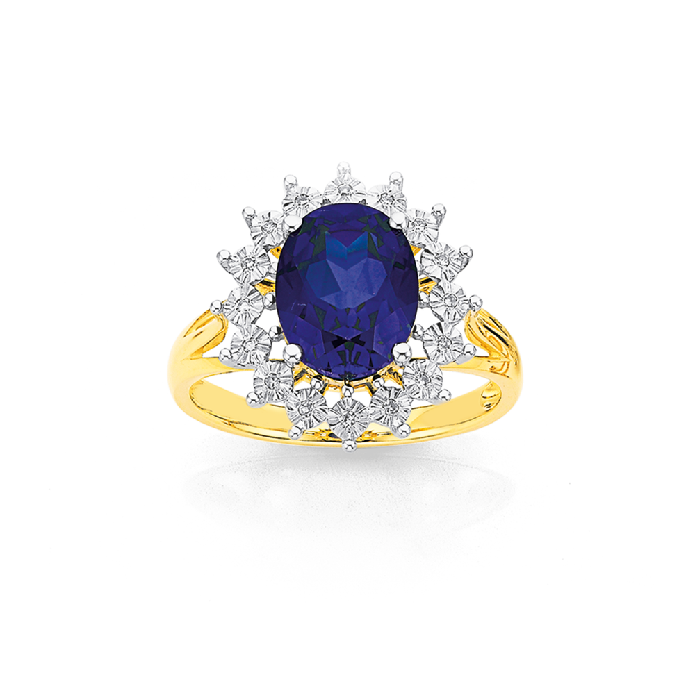 9ct Created Blue Sapphire And Diamond Ring in Blue Pascoes