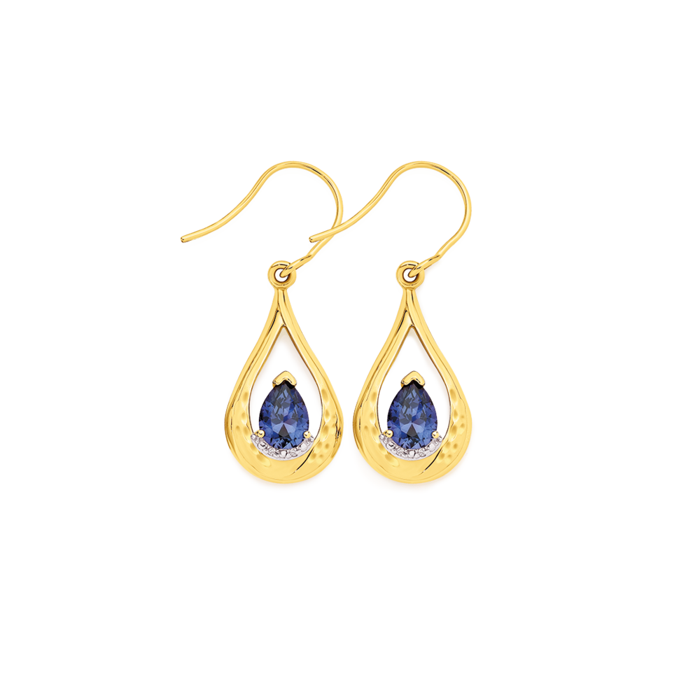 Sapphire & Diamond Teardrop Lever-Back Earrings - Nuha Jewelers