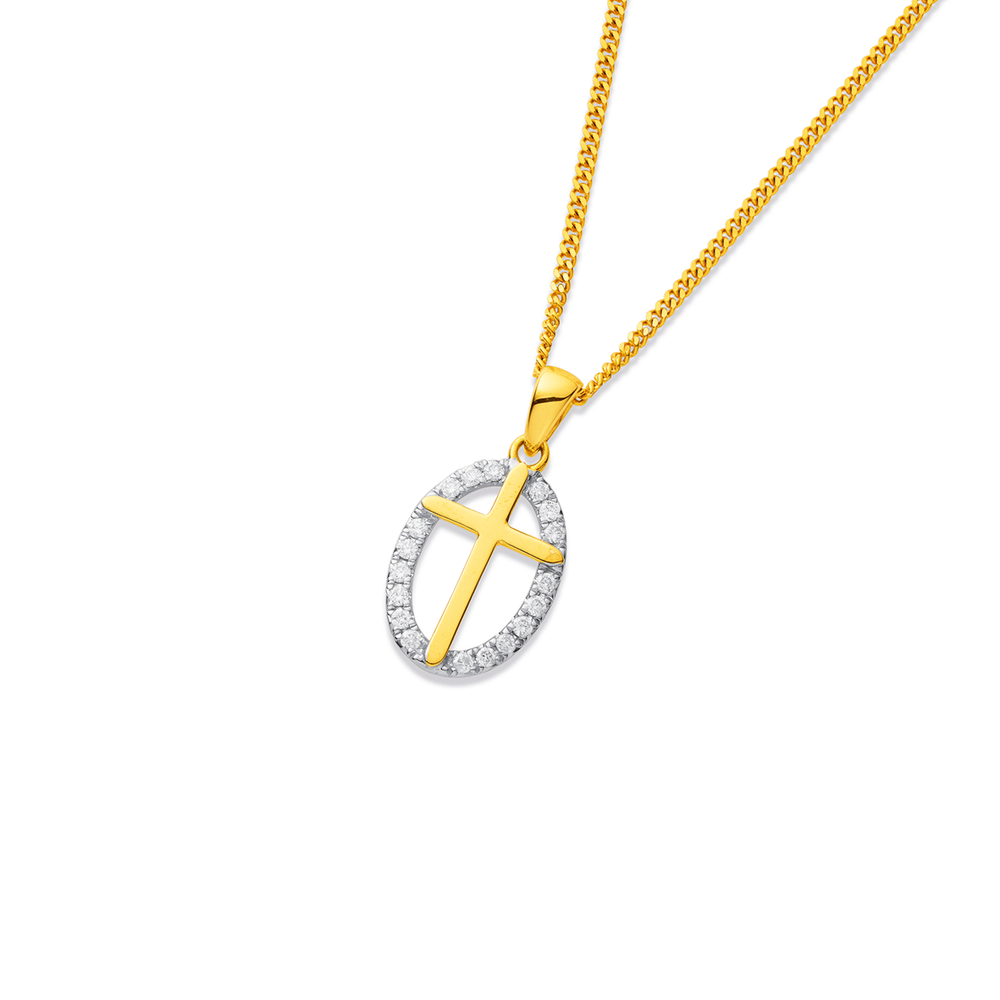 9ct Cross Oval Diamond Frame Pendant Pascoes