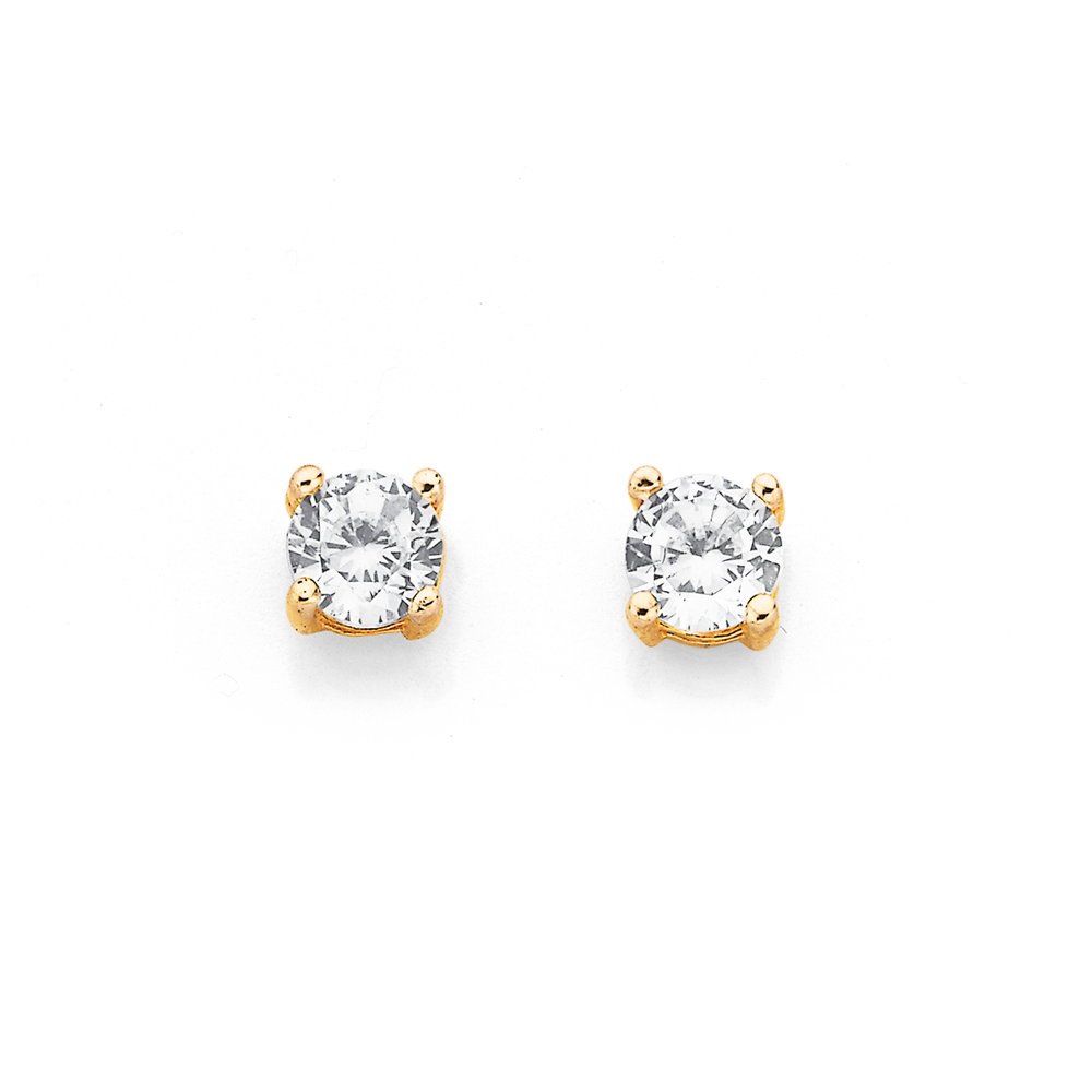 3mm Gold Cubic Zirconia Stud Earrings | Classy Women Collection