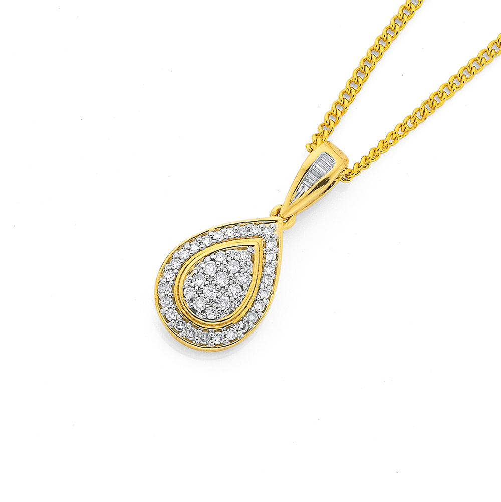 9ct Diamond Cluster Pear Shape Pendant Pascoes