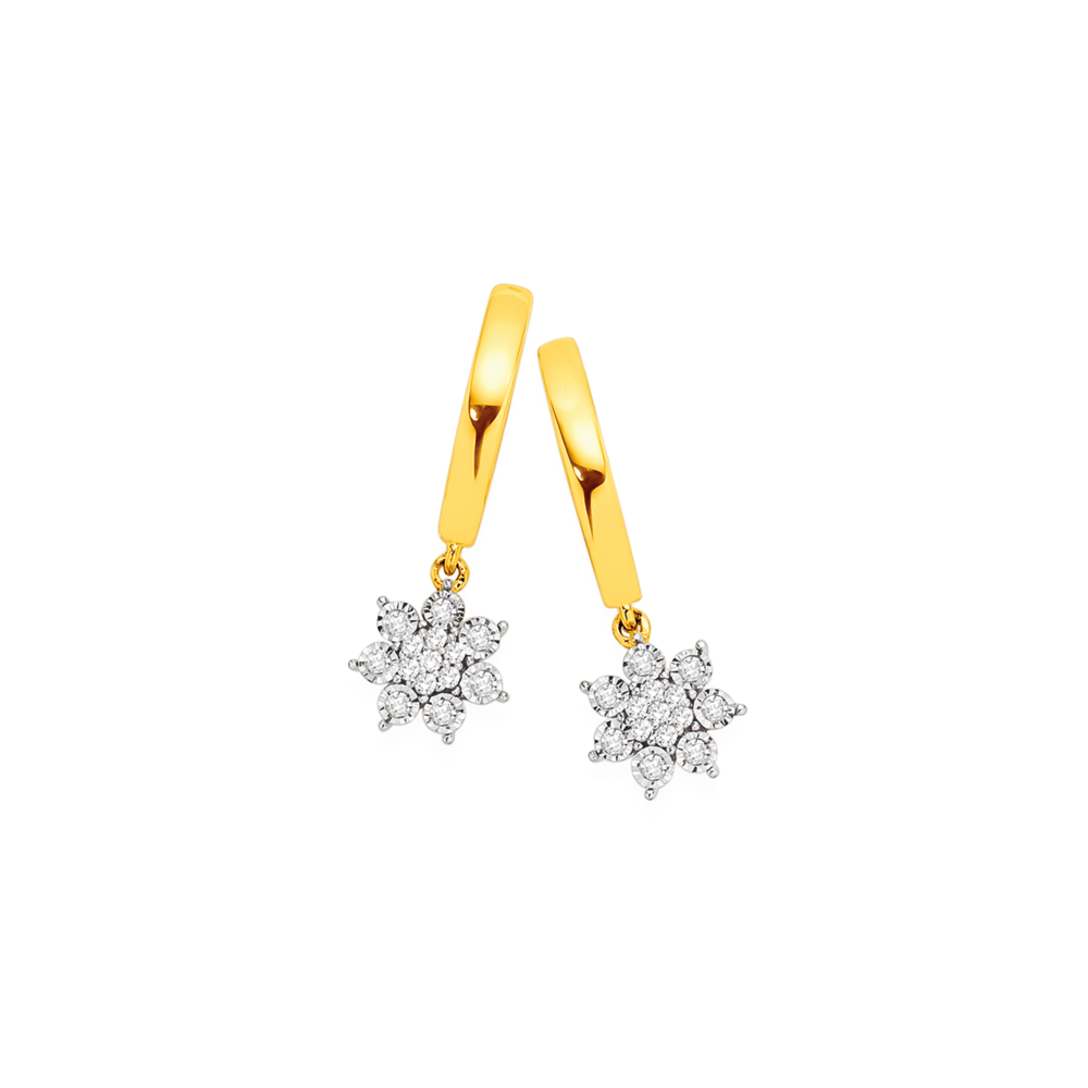 9ct Diamond Flower Drop Hoop Earrings Pascoes