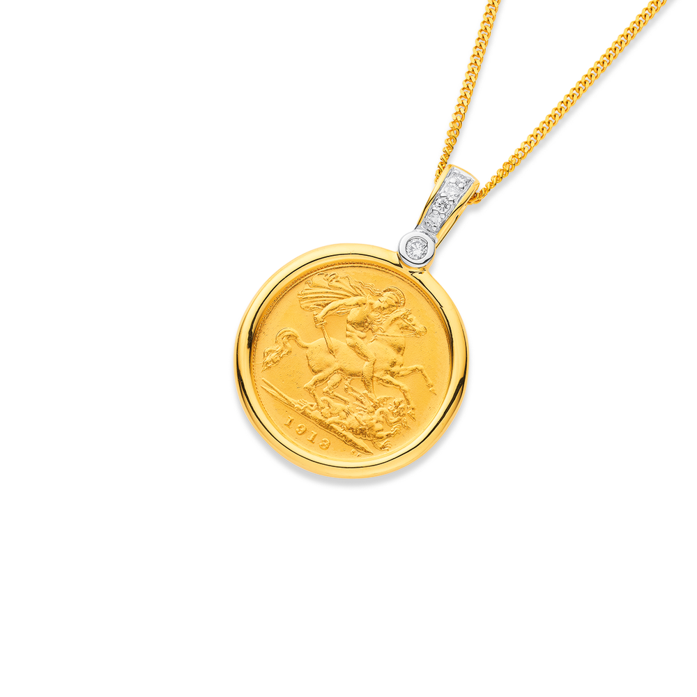 Gold Sovereign Coin Pendant c. 1887 in 14K Gold Frame, George Slaying -  Ruby Lane