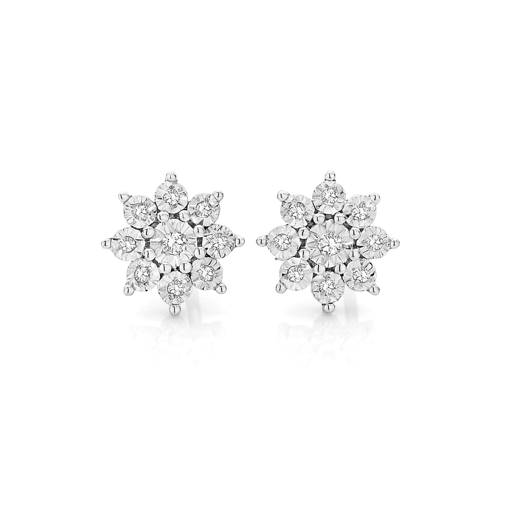 9ct Diamond Starburst Miracle Plate Earrings Pascoes