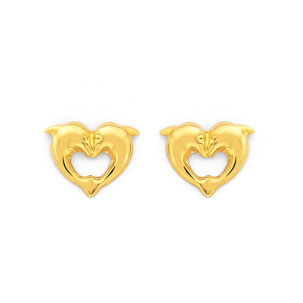 9ct Dolphin Heart Studs Pascoes