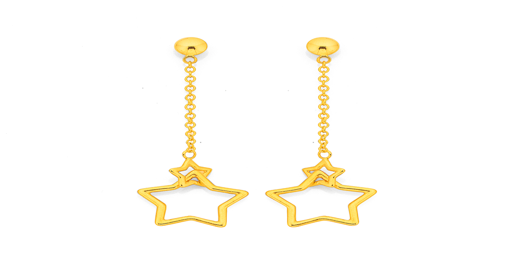 9ct, Double Star Chain Drop Earrings | Pascoes