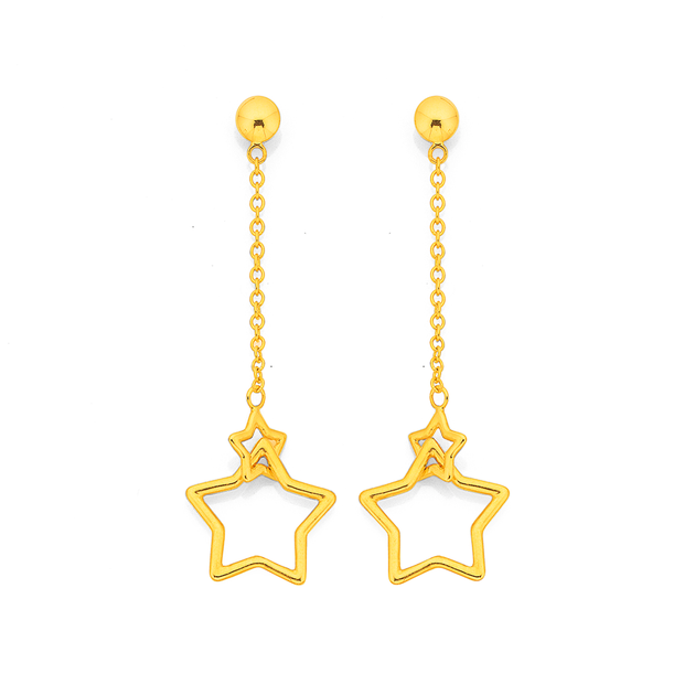 Drop Star Chain 9ct, Double Star Chain Drop Earrings | Pascoes