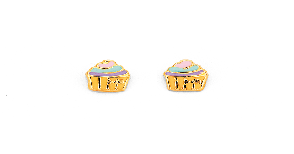 9ct, Enamel Cupcake Studs in Multicolour Pascoes