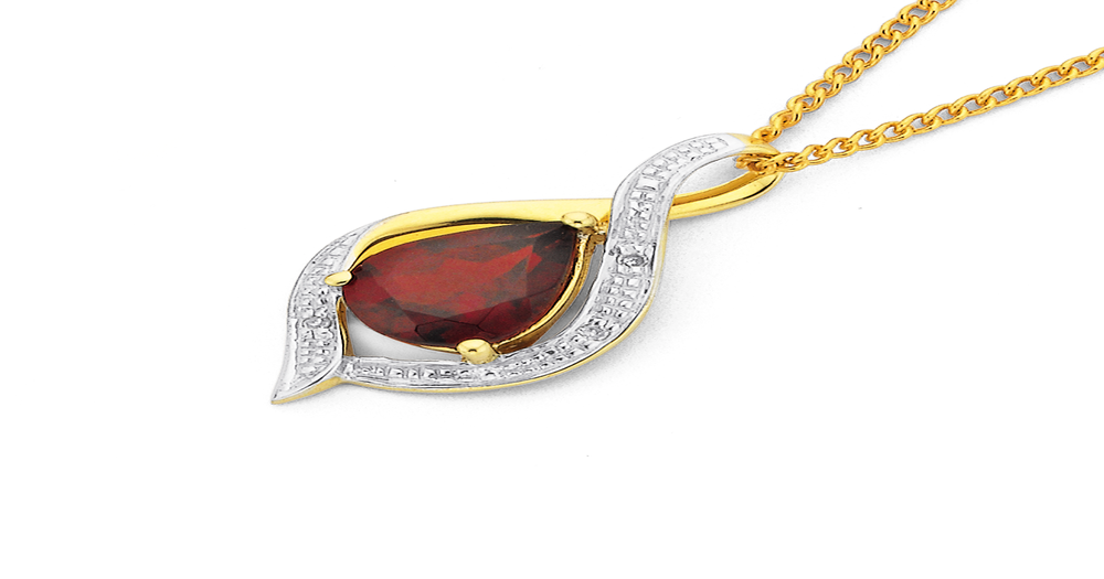 9ct, & Diamond Twist Pendant in Red Pascoes
