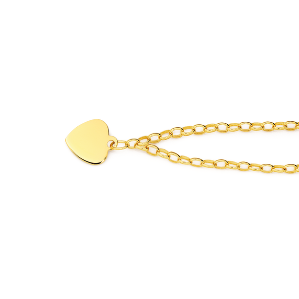 9ct Gold 19cm Solid Belcher Heart Charm Bracelet