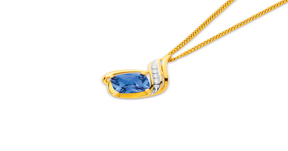 9ct Gold Created Sapphire & Diamond Slider Pendant in Blue | Pascoes