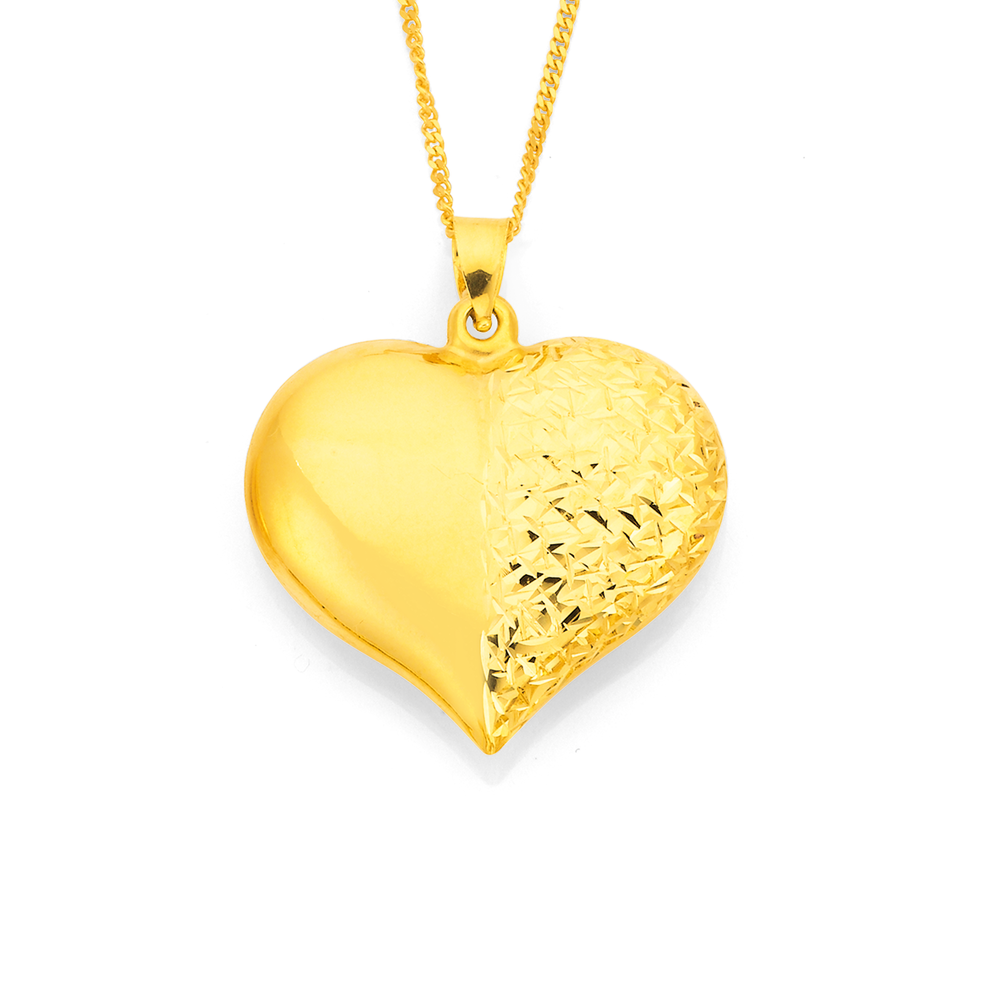 9ct Gold Diamond Cut Puff Heart Pendant Pendants Pascoes The Jewellers