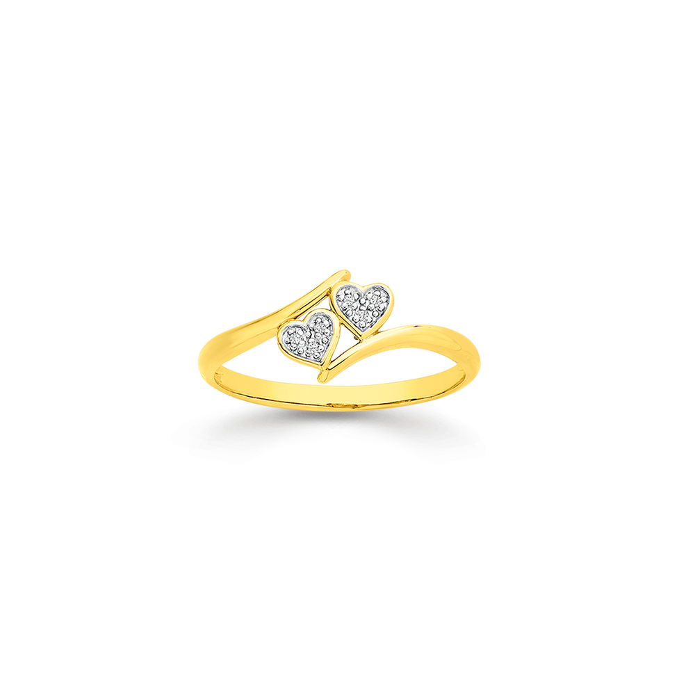 9ct Gold Diamond Double Heart Ring Pascoes