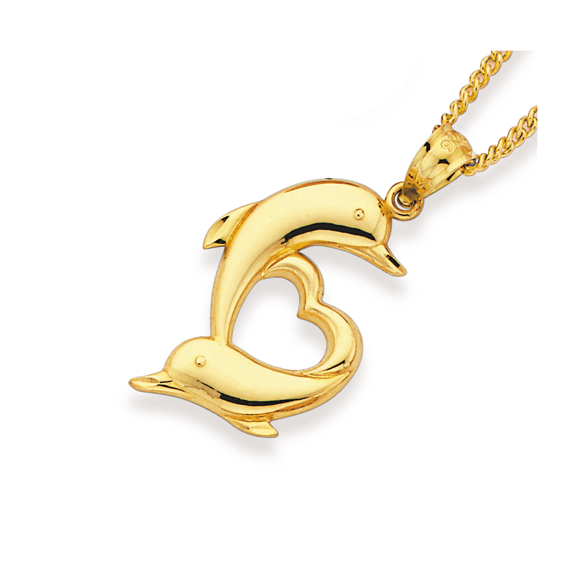 9ct Gold Double Dolphin Heart Pendant | Pendants | Pascoes The Jewellers