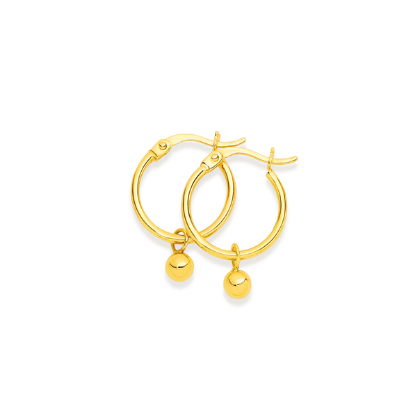 9ct Gold Polished Hoop Earrings with Ball Drop