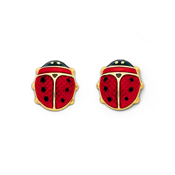 9ct Gold Red Enamel Ladybird Stud Earrings