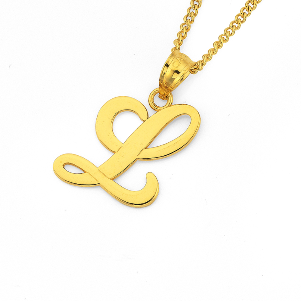 9ct Gold Script Initial 'L' Pendant 