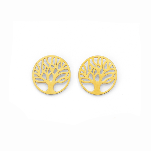 9ct Gold Tree of Life Disc Stud Earrings