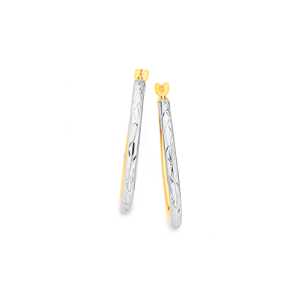 9ct Gold Two Tone 2x20mm Diamond-cut Hoop Earrings