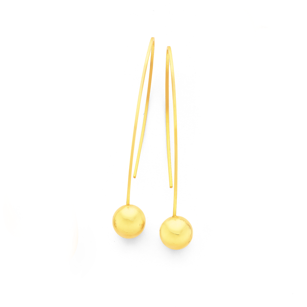 9ct Large Wishbone Ball Hook Drop Earrings