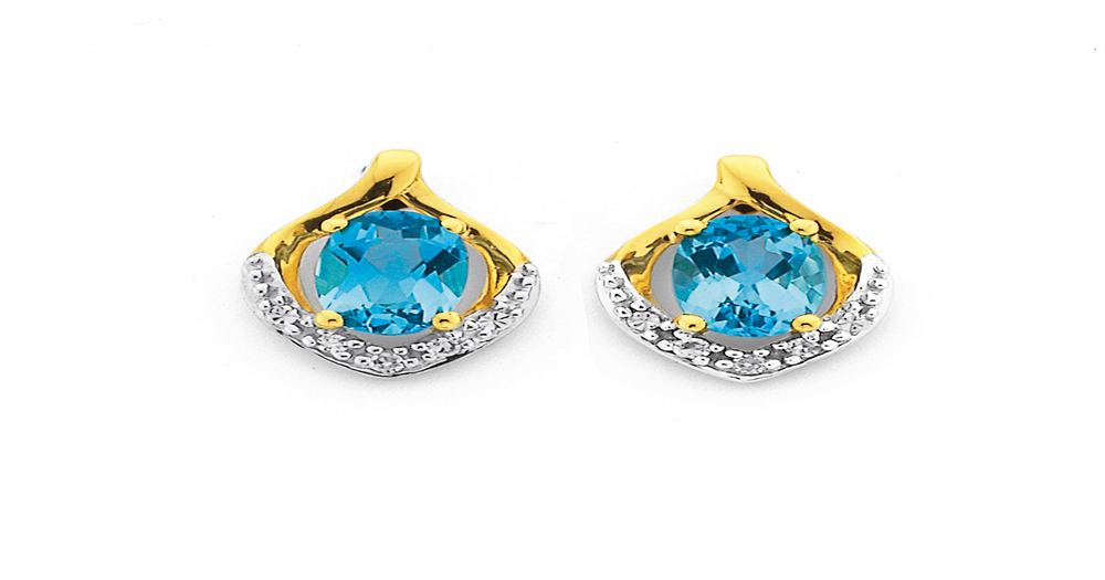 9ct, London Blue Topaz Diamond Earrings in Blue | Pascoes