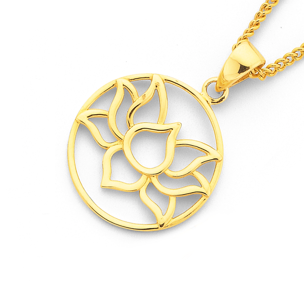 9ct Lotus Flower Circle Pendant