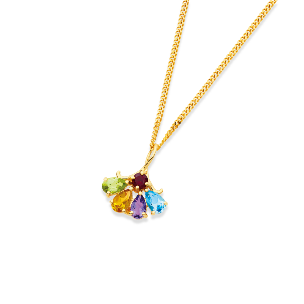 9ct Multi Gemstone Fan Pendant in Multi colour Pascoes