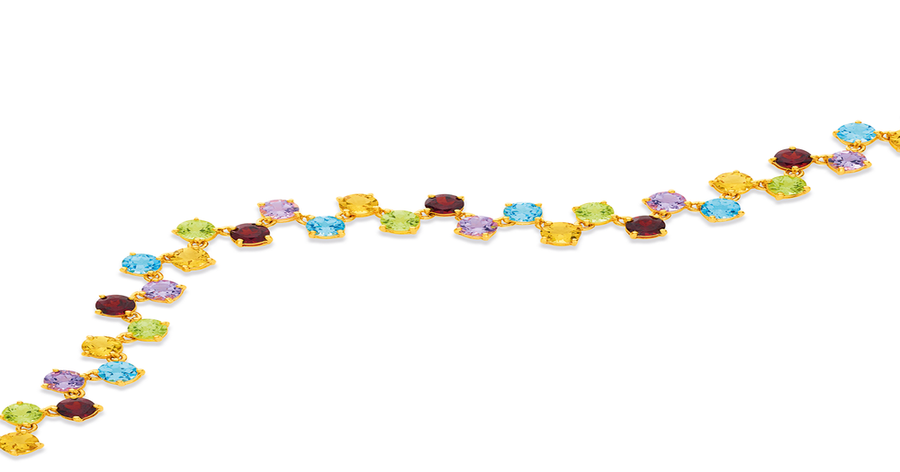 9ct Multi Gemstone Offset Bracelet in Multi-colour | Pascoes
