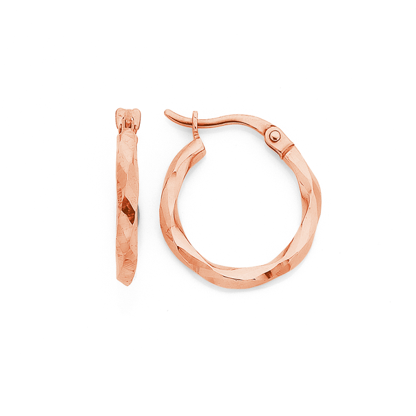 9ct Rose Gold 15mm Faceted Twist Hoops