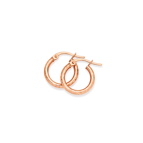 9ct Rose Gold 2x10mm Diamond-cut Hoop Earrings