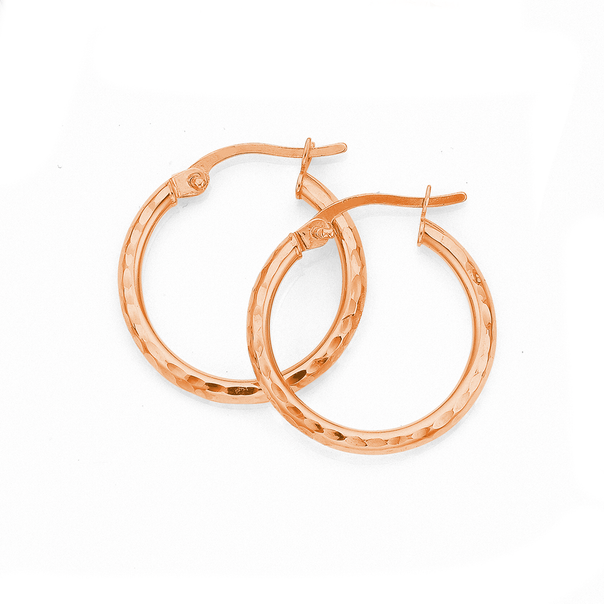 9ct Rose Gold 2x15mm Diamond-cut Hoop Earrings