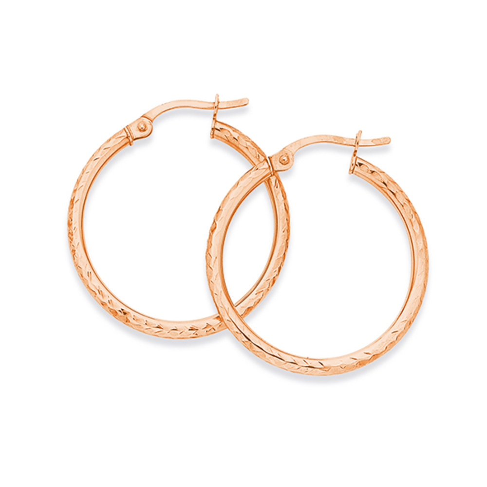 9ct rose gold 2x20mm diamond cut hoop earrings 2449826 149238