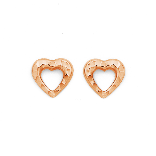 9ct Rose Gold Heart Studs