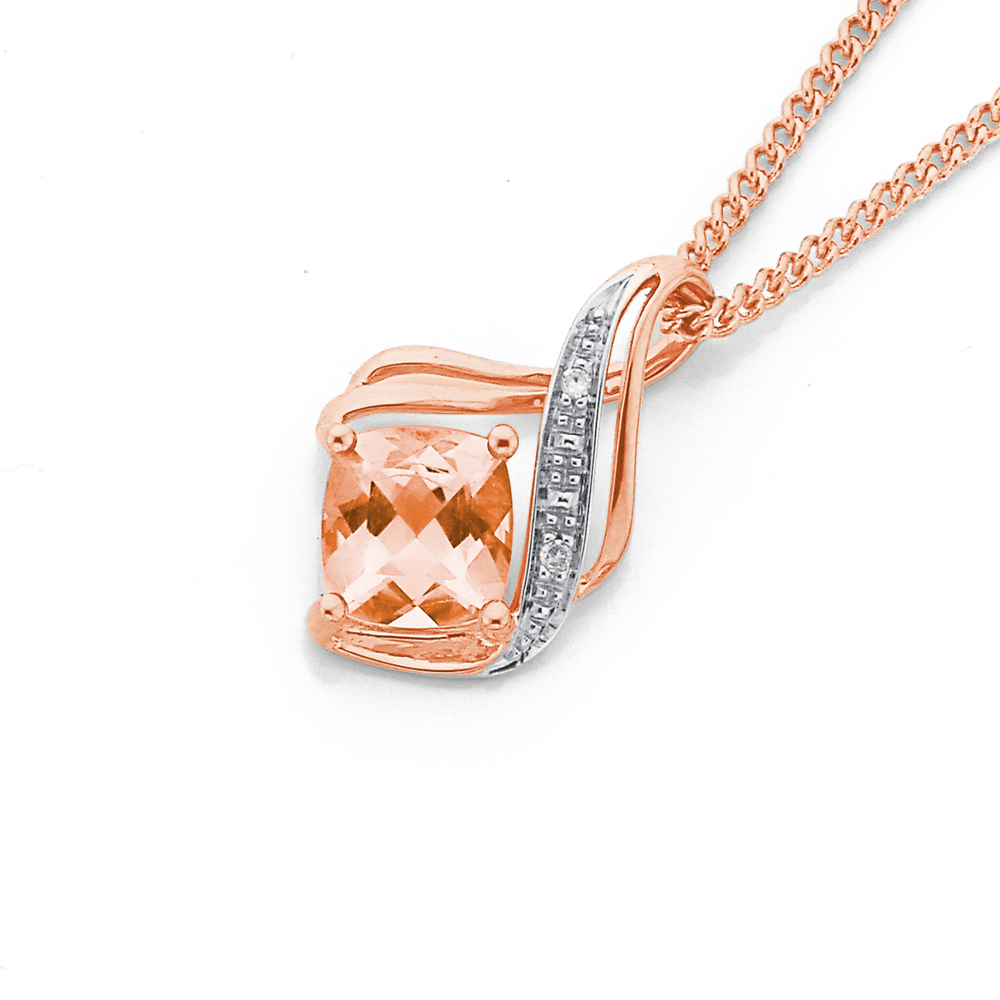 9ct Rose Gold Claw Set Oval Morganite Solitaire Pendant - Bellagio Jewellers