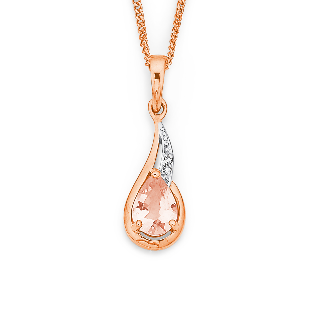 Rose Gold Necklace with Diamond & Morganite - fineness 9 K - Ref No 189.221  / Apart